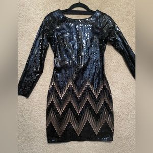 EXPRESS Black & Gold Sequin Mini Low-back Cocktail Dress
